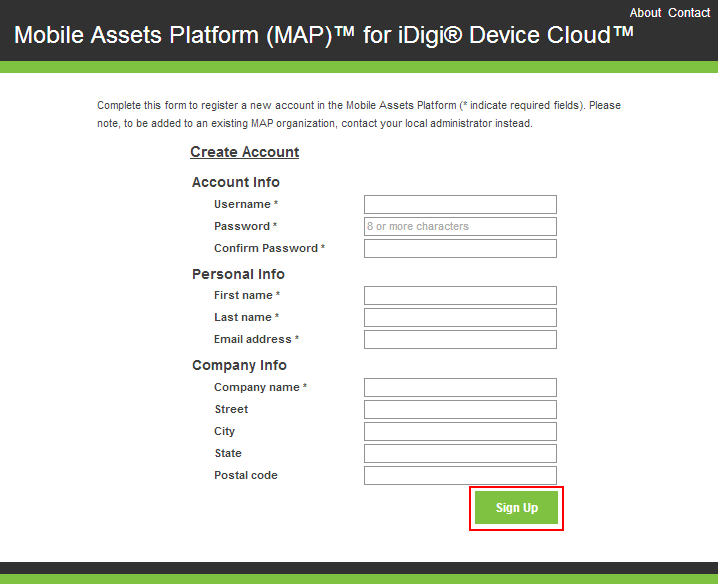 MAP Registration Page